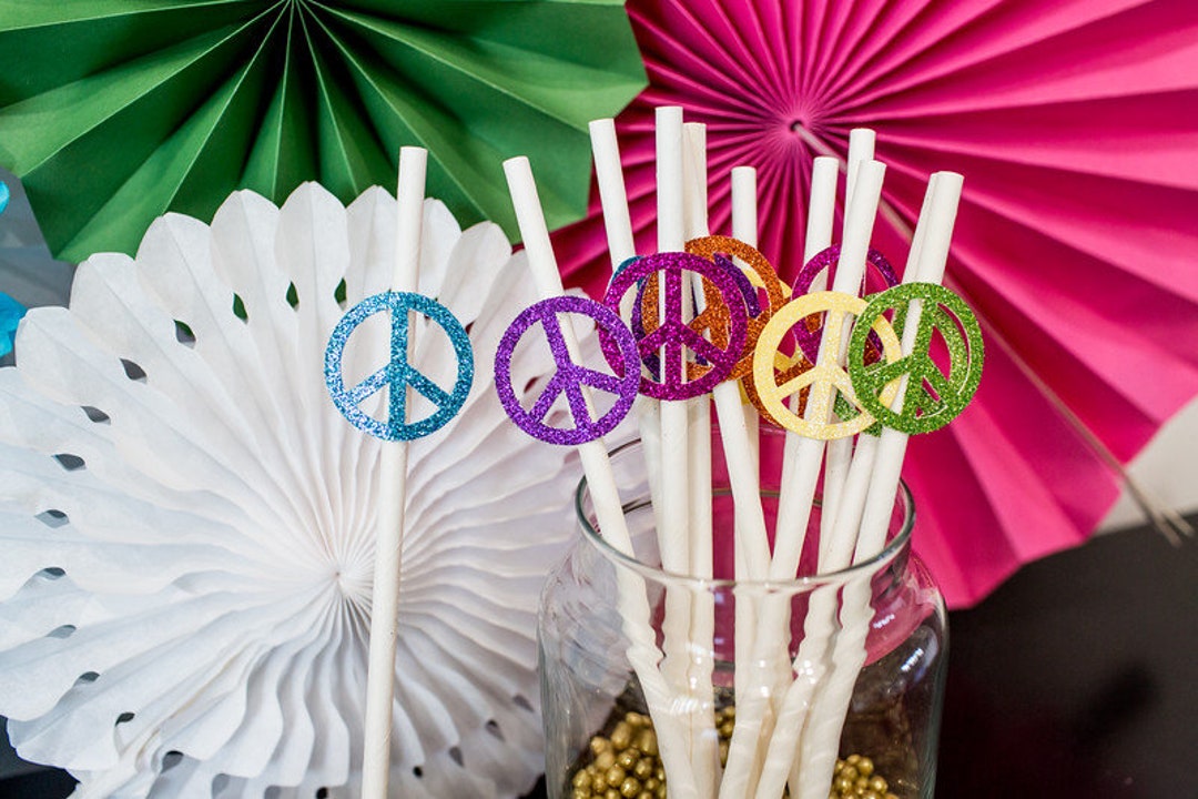 Peace Sign Party Glitter Peace Sign Party Straws, 70s Hippie Decor (12 Ct) - Etsy