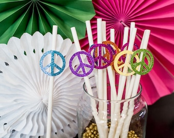 Hippie Party Decorations. Peace Sign Party Straws. 70's Party Decorations. 60's Party Decorations. Groovy One. Two Groovy. Dazed and Engaged