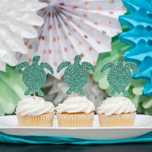 Sea Turtle Cupcake Toppers. Oneder the Sea 1st Birthday. Under the Sea Party Decorations. Mermaid Party Decor. Beach Party Decor. Sea Birthd image 6
