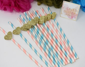 Gender Reveal Straws, Gender Reveal Party Decor, Baby Shower Straws, Boy Girl Twin Birthday, Pink Blue Bridal Shower, Little Sweetheart