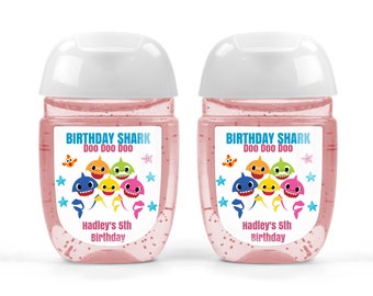 Shark Family Party Favor Labels / Cartoon Shark Inspired Hand Sanitizer Labels / Personalized Cartoon Character Party Labels