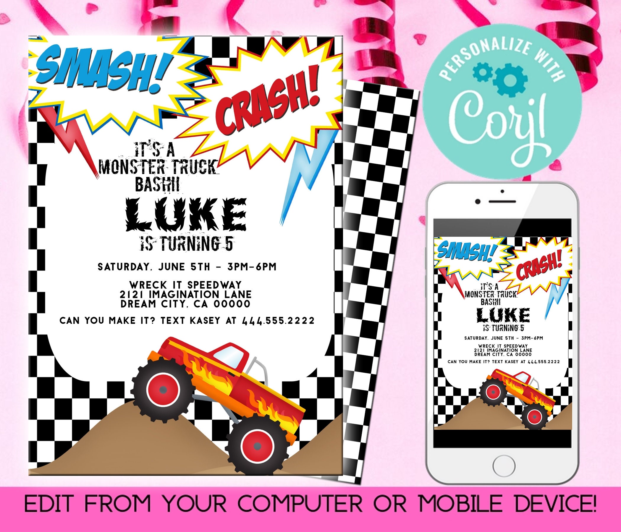 Invitaciones A Fiestas De Monster Truck Invitaciones A Crash Etsy Espana