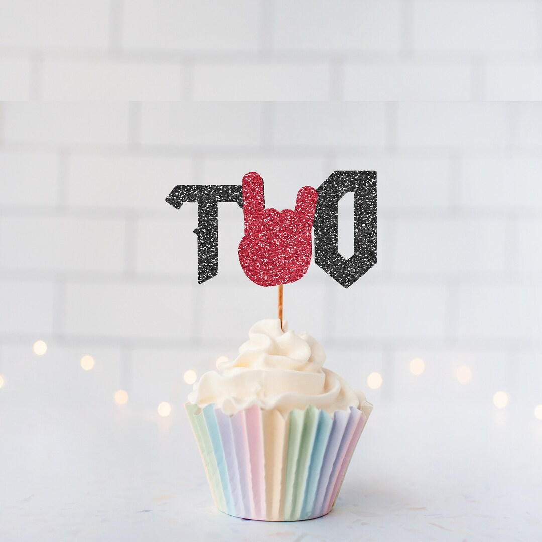 Rock N Roll Two Cupcake Toppers Rock 2nd Birthday Rock Party Etsy