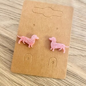 Dachshund Earrings - Pink Glitter/ Weiner Dog Earrings/ Dog Lover/ Doxie Earrings/ Dachshund Earrings/ Acrylic Earrings