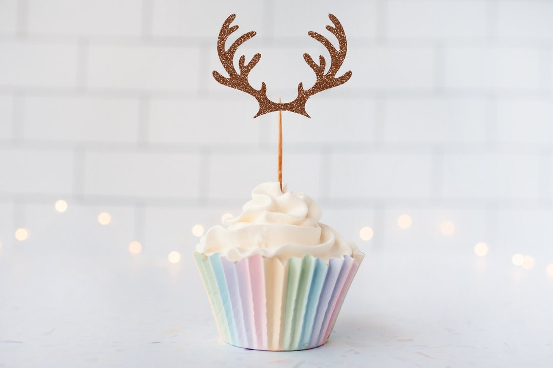 Antler Cupcake Toppers, Glitter Deer Antlers Cupcake Toppers, Outdoors ...