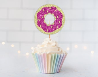 Donut Cupcake Toppers - 12ct / Cupcake Toppers / Donut Party / Sprinkle Donuts Party / Glitter Donut Party Decor / Donut Shower