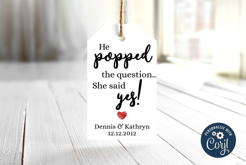 PRINTED He Popped the Question She said Yes Gift Tags / - Etsy.de