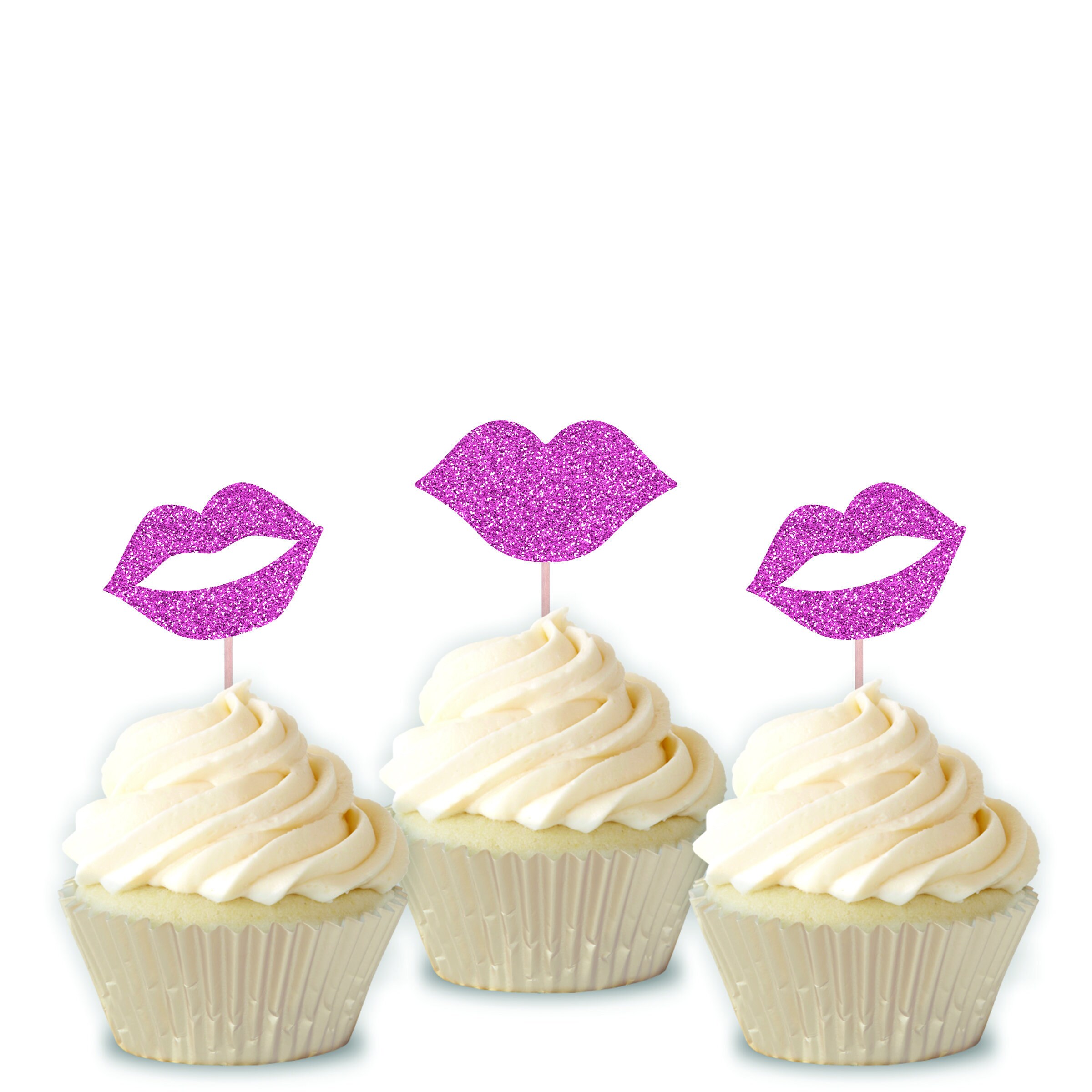 Kiss Cupcake Toppers / Glitter Lips Cupcake Toppers / Lips Etsy España