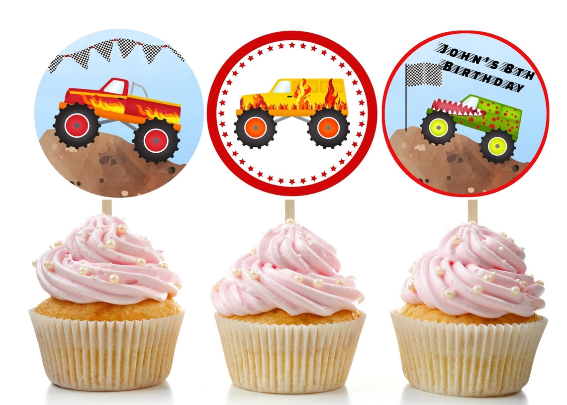 Printable Monster Truck Cupcake Toppers / Editable Monster | Etsy