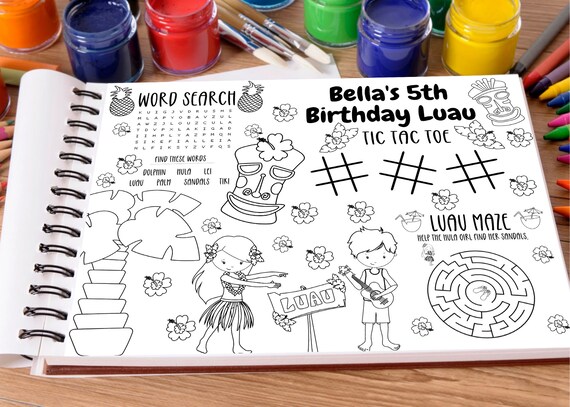 Editable Luau Party Activity Sheet / Kids Printable Activity | Etsy