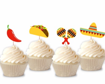 Fiesta Cupcake Toppers / Cupcake Toppers / Custom Toppers / Taco Party / Fiesta Party / Maracas / Taco Bout A Party / Fiesta Party Decor