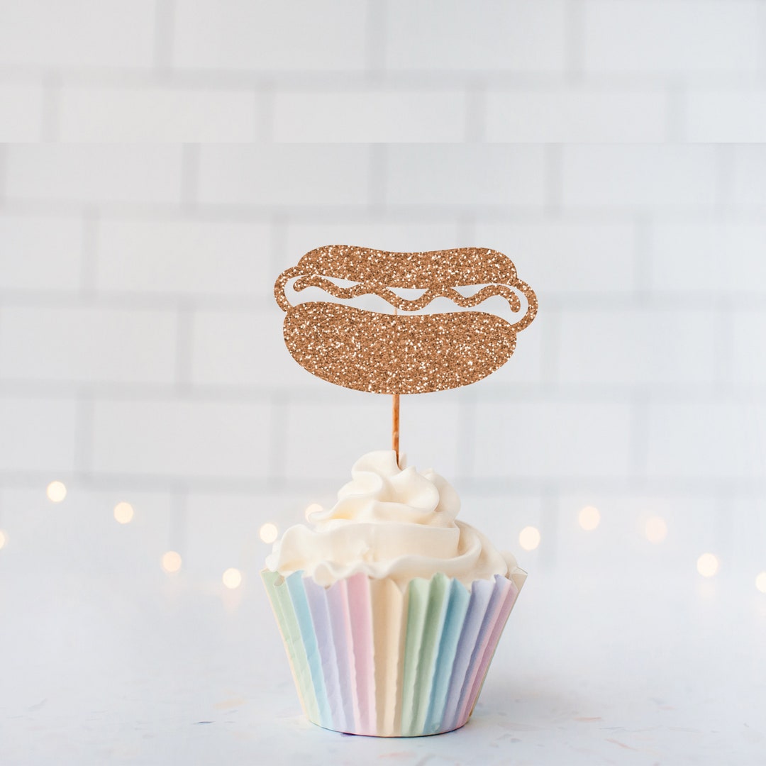 Hot Dog Cupcake Toppers, Hot Dog Decorations, BBQ Decor, Hot Link