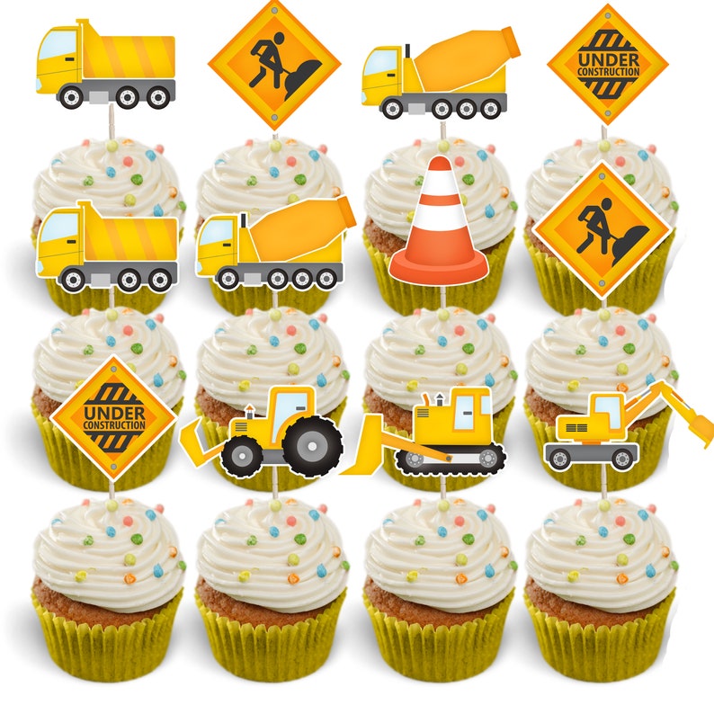 Construction Party Cupcake Topper Set / Builder Party Cupcake Etsy