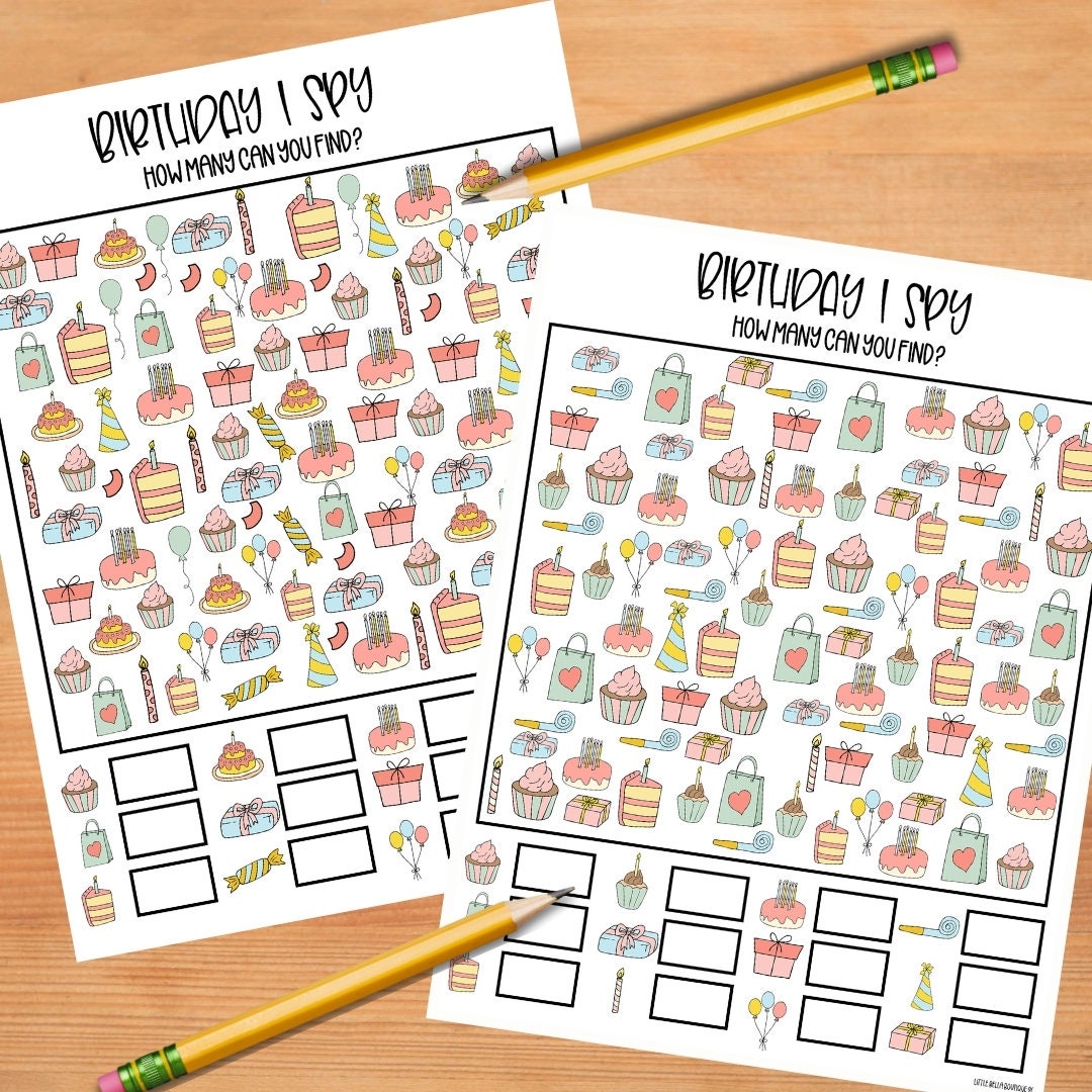 Printable Birthday I Spy Activity Sheet / Kids Printable Activity Sheet