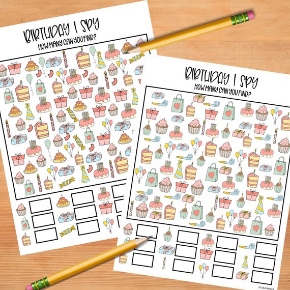 Printable Birthday I Spy Activity Sheet / Kids Printable - Etsy
