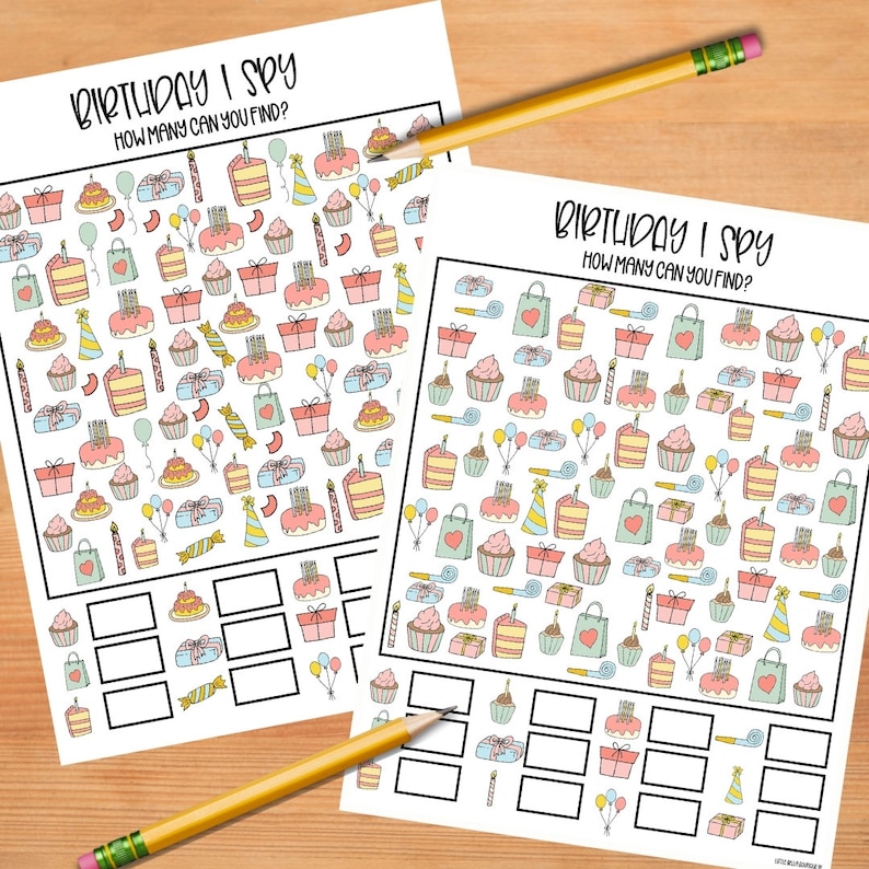 Printable Birthday I Spy Activity Sheet / Kids Printable - Etsy