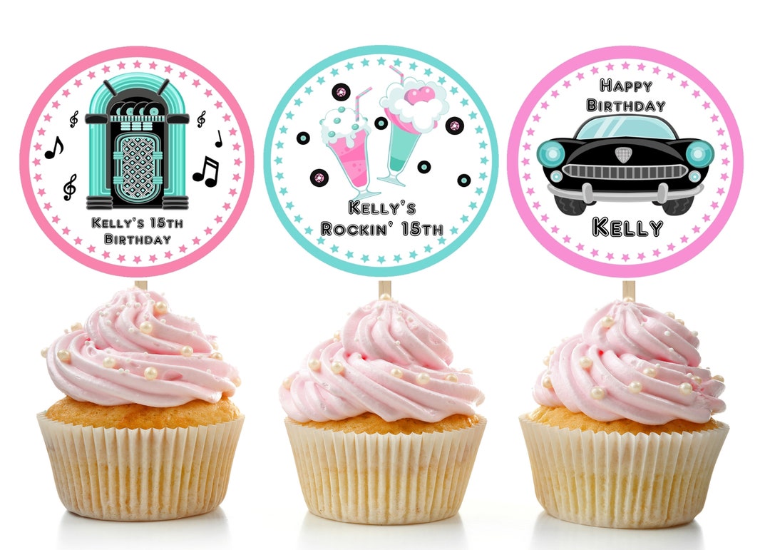 Printable Sock Hop Cupcake Toppers / Editable Sock Hop Cupcake Toppers / Instant Download / Edit ...