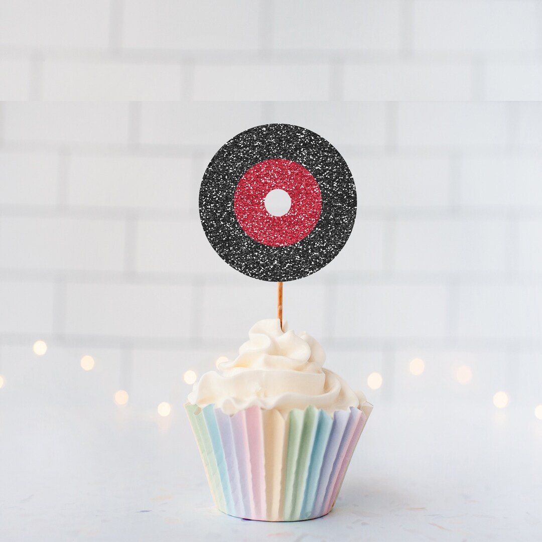 Record Cupcake Toppers Retro Party Cupcake Toppers Sock Hop Etsy