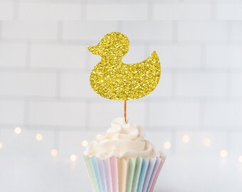 Set of 24 Small Yellow Ducky Cupcake Toppers Baby Shower Appetizer Picks Rubber Duck Theme Gender Neutral Shower Party Picks 
