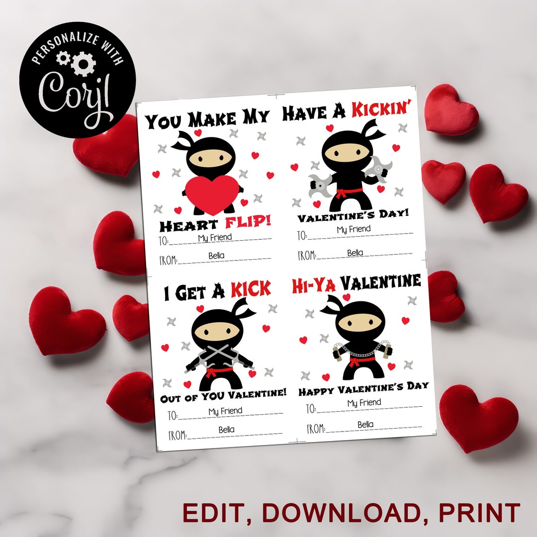 PRINTABLE Ninja Valentine Cards Kids Ninja Valentine Cards Valentine s Day Cards Ninja PRINTABLE Ninja Valentine Cards Kids Ninja Valentine Cards Valentine s Day Cards Ninja