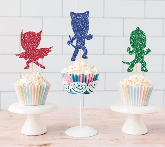 READY TO SHIP Pj Masks Inspired Cupcake Toppers Pajama Heroes