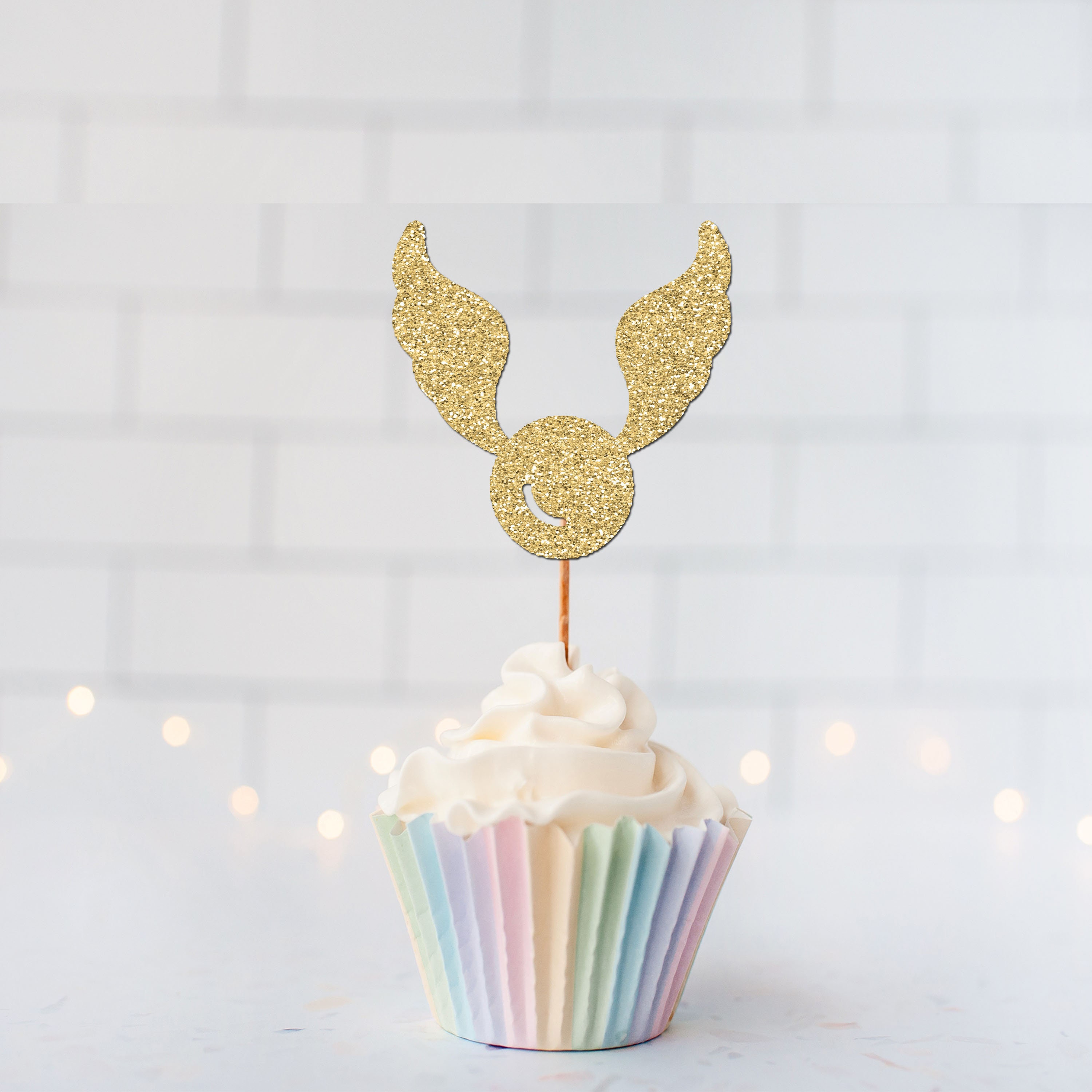 12/24 Hollowed Wings Cupcake Toppers For Harry Potter Wizard Golden Snitch  Party