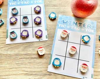 Winter Tic Tac Toe Game Party Favors / Mini Winter Holiday Erasers / Christmas Party Favors / Tic Tac Toe / Non-Candy Stocking Stuffers
