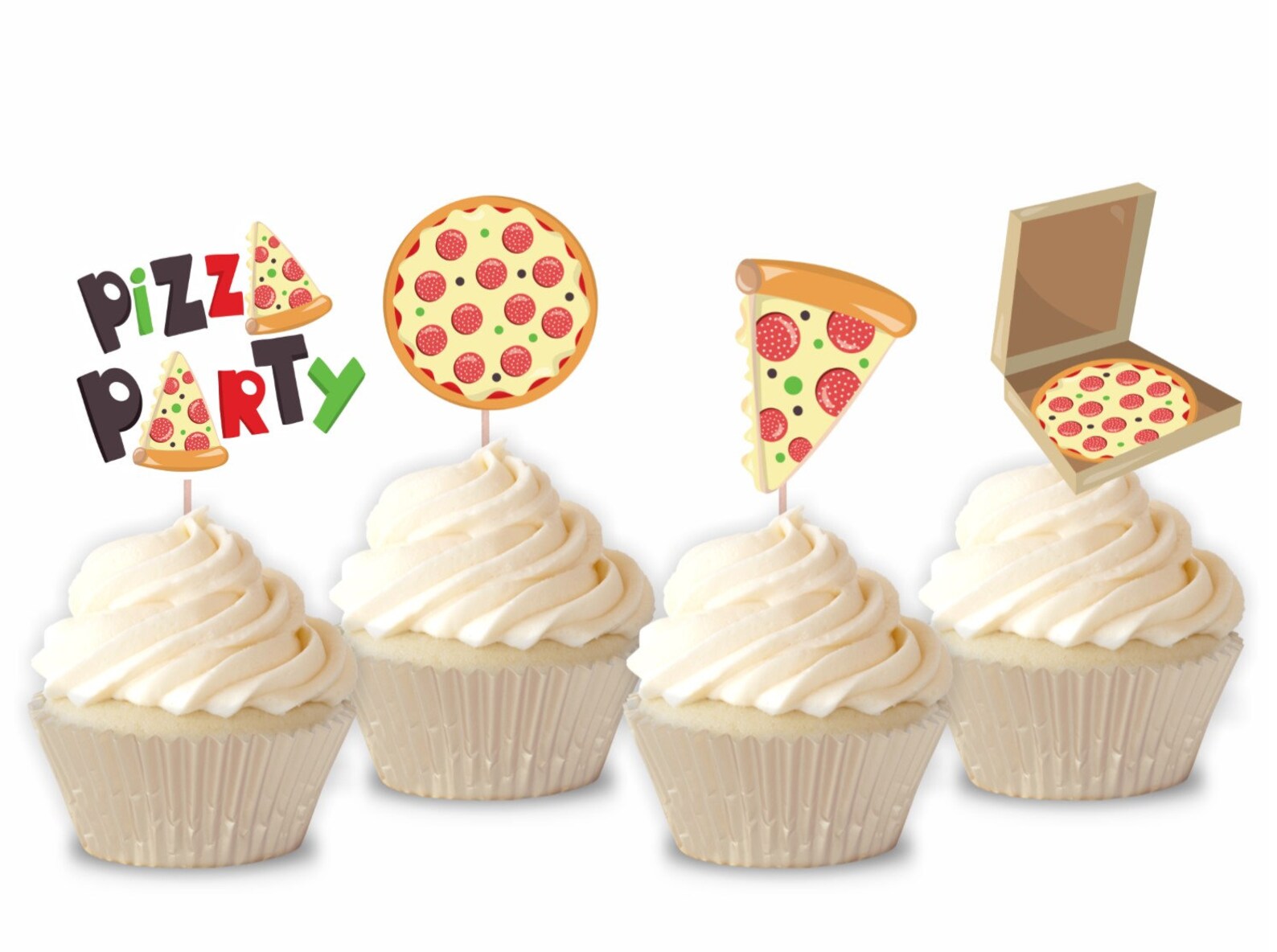 Pizza Party Cupcake Toppers / Pizza Toppers / Pizza Party / Etsy