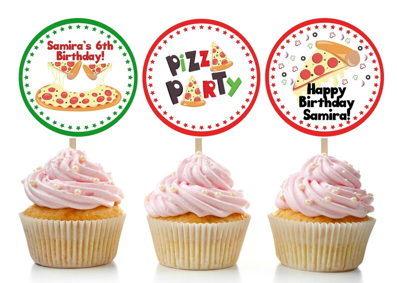Printable Pizza Party Cupcake Toppers / Editable Pizza Party | Etsy