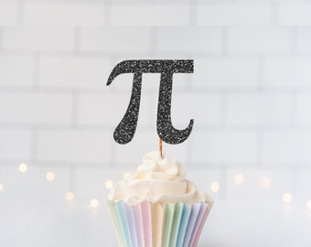 Pi Symbol Cupcake Toppers, Pi Cupcake Toppers, Math and Science Cupcake Toppers, Glitter Math Birthday Cupcakes, Pi Day, 3.14