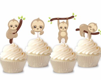 Baby Sloth Cupcake Toppers / Sloths / Hanging Around / Sloth Cupcake Toppers / Cute Baby Sloths / Sloth Baby Shower / Sloth Decorations