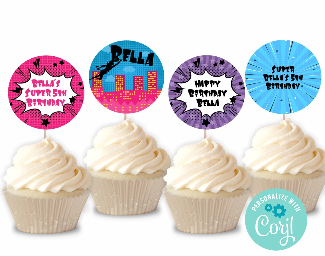 Printable Superhero Party Cupcake Toppers / Editable Superhero - Etsy