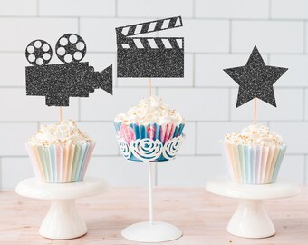 READY TO SHIP Movie Cupcake Toppers, Movie Party Cupcake Toppers, Movie Party Decor , Movie Awards Party Decor, film Cupcake, Movie Night