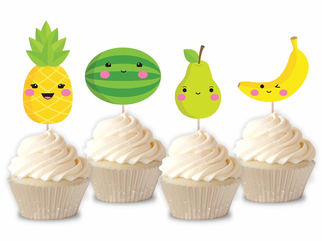 Fruit Cupcake Toppers / Happy Fruit Toppers / Farmers Market Etsy
