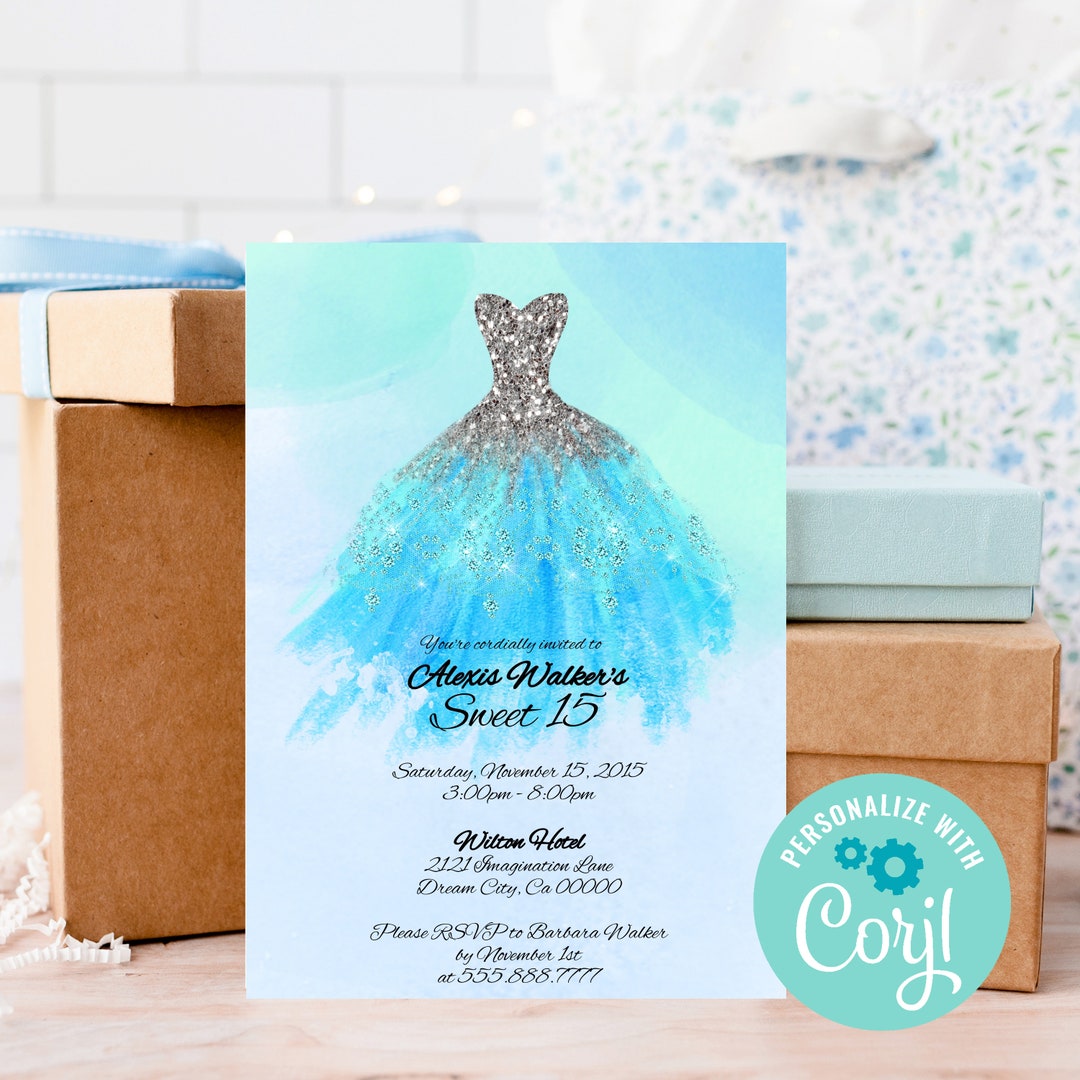Blue Sparkle Dress Invitation / Prom Send-off Party Invite / - Etsy ...
