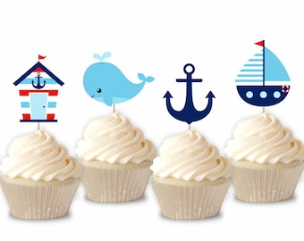 Nautical Cupcake Toppers / Nautical Themed Party / Anchors / Sail Boats / Beach House / Light House / Nautical Baby Shower / Nautical Decor