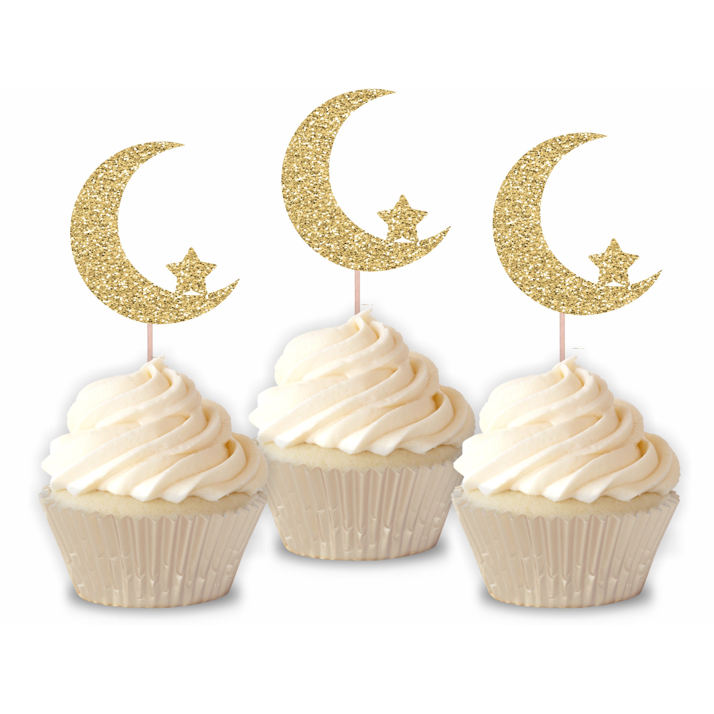 Moon &amp; Stars Cupcake Toppers / Custom Toppers / Moon Cupcake | Etsy