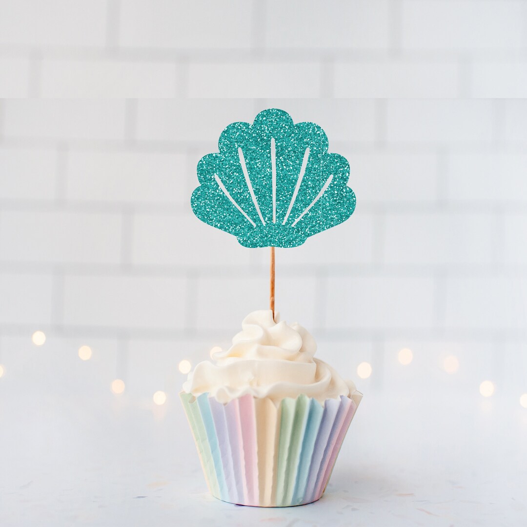 Clam Shell Cupcake Toppers Glitter Seashell Cupcake Toppers Etsy