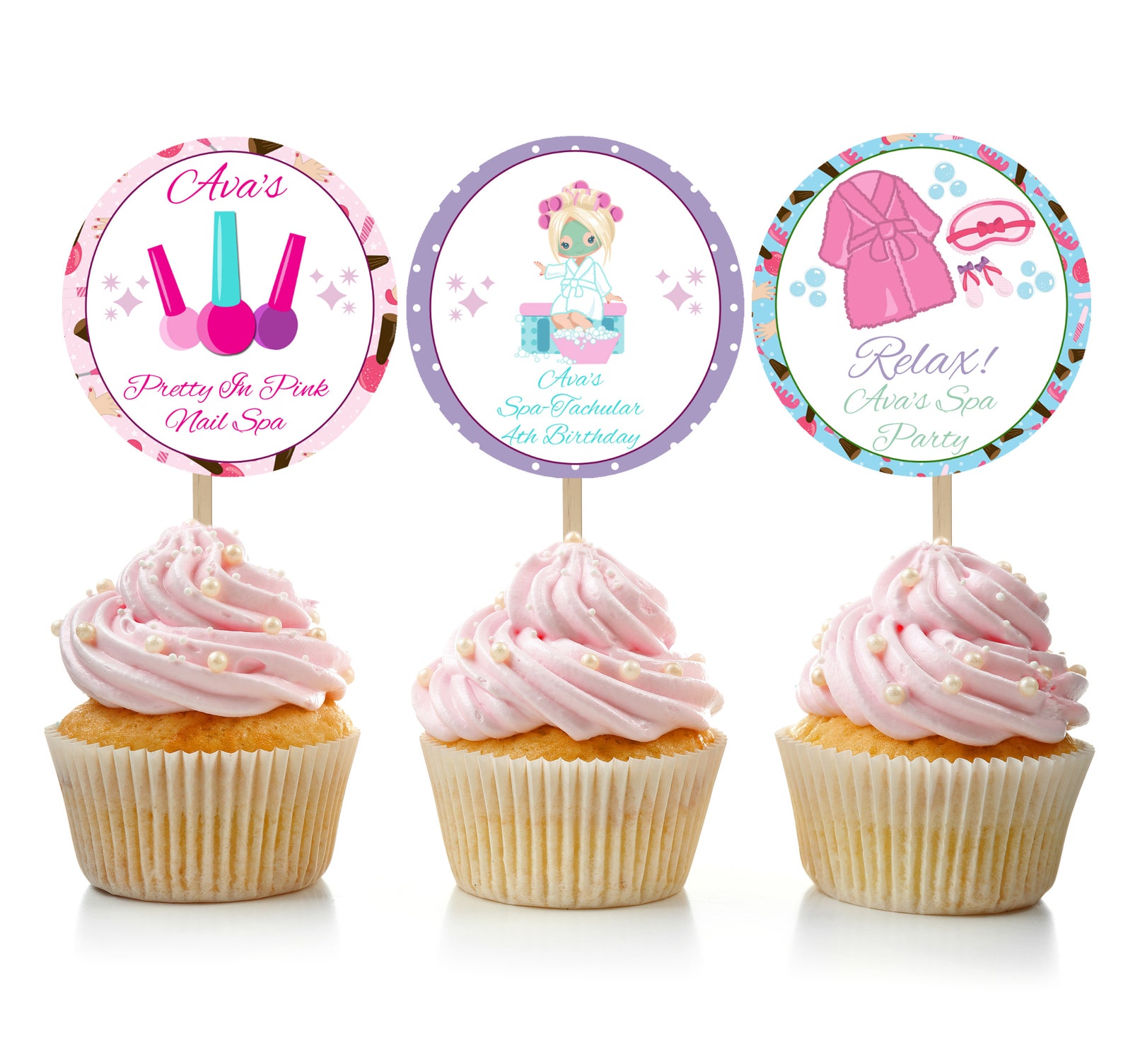 Printable Spa Party Cupcake Toppers / Editable Spa Day Cupcake | Etsy