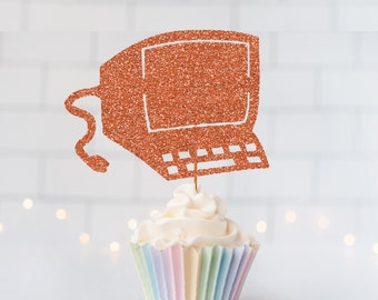READT TO SHIP Computer Cupcake Toppers, Computer Game, Retirement Party Decor, Office Birthday Birthday, Level Up Birthday, Gamer Decor