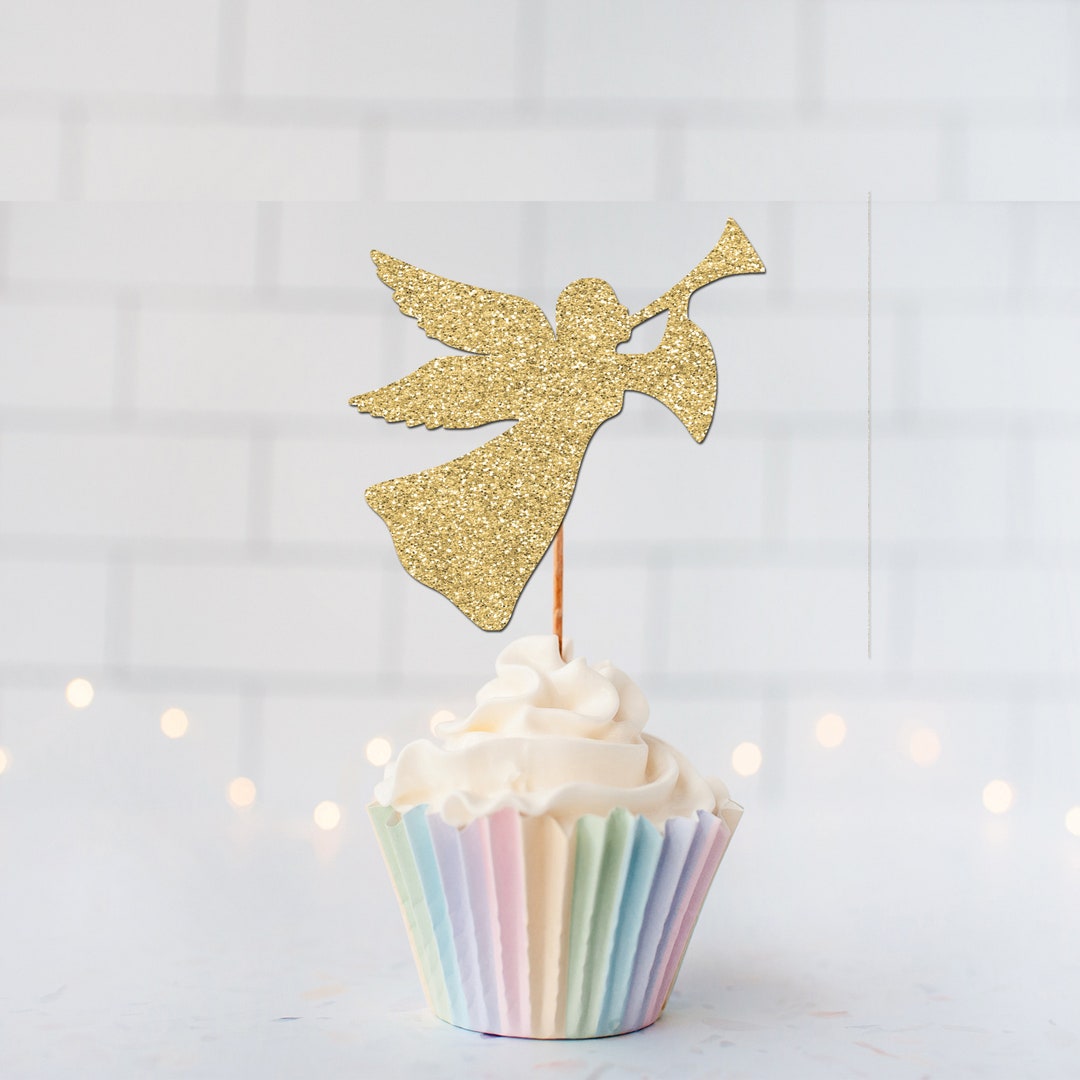 Christmas Angel Cupcake Toppers Winter Cupcake Toppers Angel Etsy