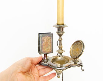 Antique Silver Plated Candle Holder Lamp, Renaissance Revival