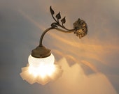 FREE DELIVERY Antique Art Nouveau wall sconce 1900s RESTORED Gold bronze and opalescent glass flower globe French vintage wall light