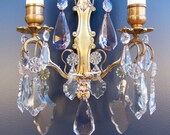 FREE DELIVERY Set of 2 RESTORED French Antique 1920s sconces Girandole wall chandelier Baccarat quality Gold bronze amethyst crystal