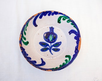 Cuenco pequeño de terracota Fajalauza vintage de 14,5 cm pintado a mano / Decoración española para pared y cocina / Cerámica esmaltada con motivo de granada