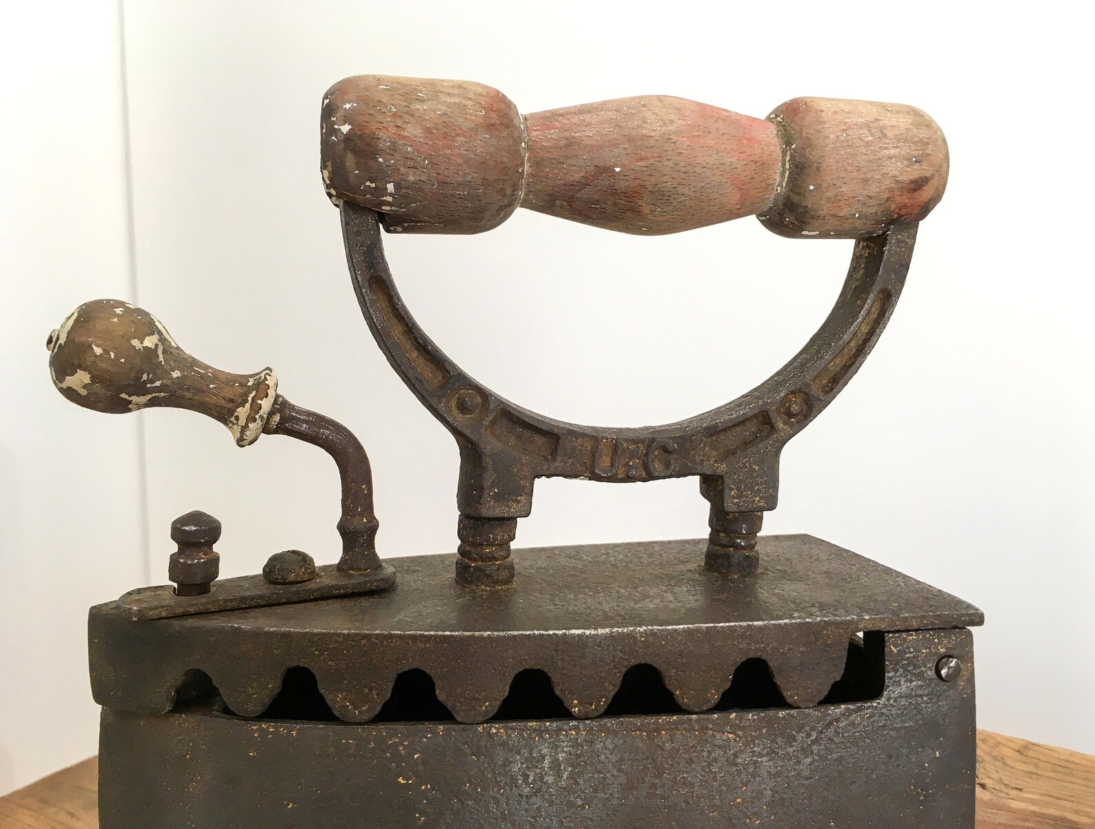 Spanish Antique cast flat iron with wooden handle / Hand coal Etsy