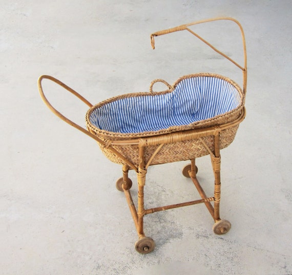 wicker baby doll stroller