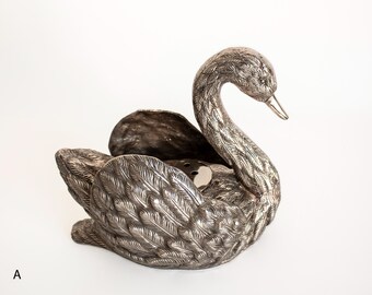 1 of 3 Spanish vintage Swan centerpieces of Silver-plated nickel silver for flower arrangements / Wedding table planters with flower frog