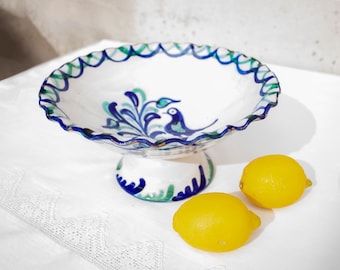 Spanish vintage Fajalauza style hand painted glazed terracotta fruit or pastries bowl / Flowerpot, trinket tray, floral centerpiece base