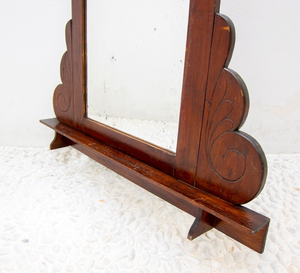 Large Vintage Wall Mirror With Shelf 1950s/ Carved Wood Mirror - Etsy